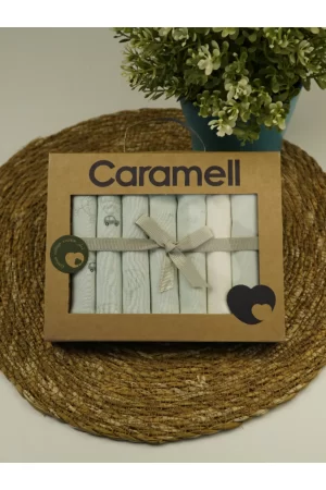 Caramell Allin'co - Caramell Organik Bebek Yenidoğan 7li Ağız Mendili %100 Pamuk Peny Yeşil Flying Cars